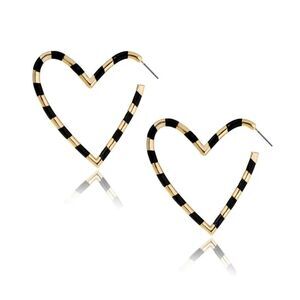 Black and gold hoop heart shaped‎ earrings